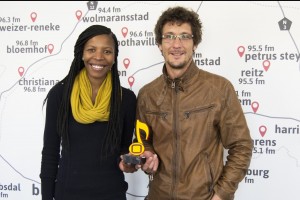 OFM presenters Success Lekabe and Cyril Viljoen with the OFM Music Award